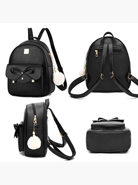 3-Piece PU Leather Backpack Set Mini Daypack with Bowknot Adjustable Straps